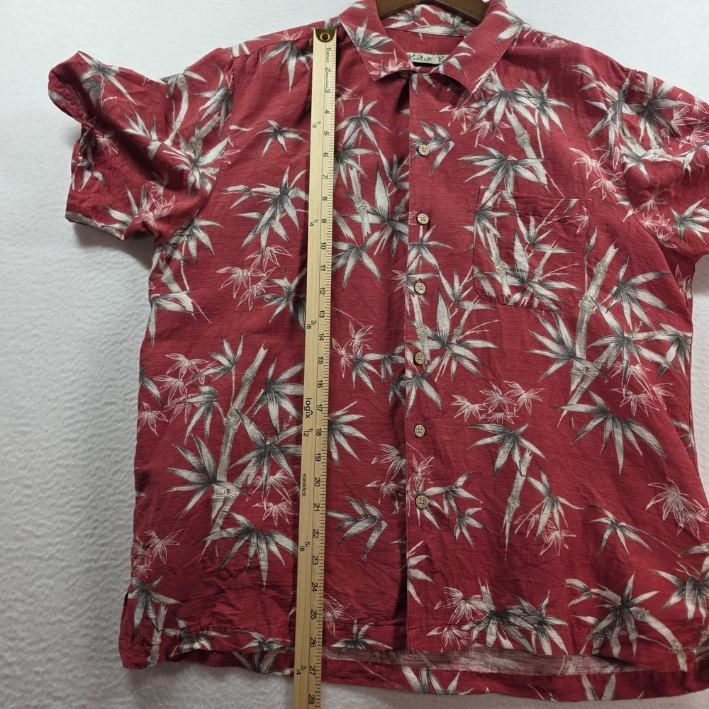 Batik Bay Button Down Shirt Men Large Red Silk Bamboo Leaf Short Sleeve Hawaiian - Picture 5 of 8